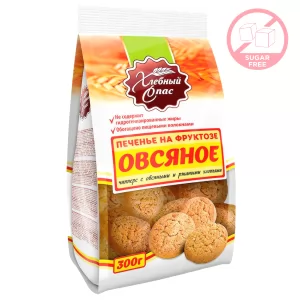 Sugar-Free Cookies w/ Oatmeal and Rye Flakes, Khlebny Spas, 300 g/ 0.66 lb