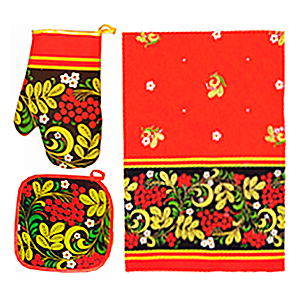 Kitchen Textile Gift Set Khohloma - Potholder Oven Mitt Towel A30011
