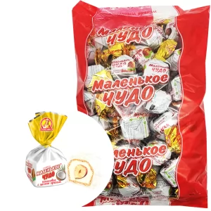 Waffle Candy w/Cream Filling & Whole Nuts, Little Miracle Coconut, Slavyanka, 1 kg/ 2.2 lb