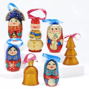 Christmas Tree Decoration No. 9 WINTER CHARACTERS GOLD Set of 7 Wooden Toys
