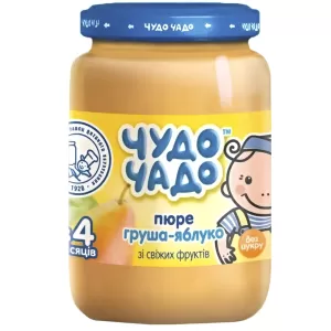 Baby Puree Apple & Pear SUGAR FREE 4+ Months, Chudo Chado, 170g / 6.0 oz