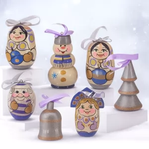 Christmas Tree Decoration No. 7 WINTER CHARACTERS SILVER Set of 7 Wooden Toys