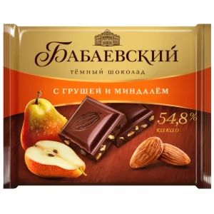Dark Chocolate with Pear and Almonds 54.8% Cocoa, Babaevsky, 70g / 2.47oz