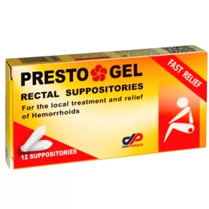 Presto GEL Rectal Suppositories Treatment & Relief of Hemorrhoid, DAN Pharm, 12pcs