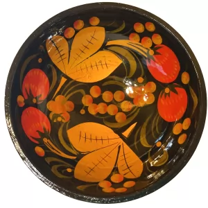 Wooden Decor Bowl, Black Khokhloma Hand-Painted 4