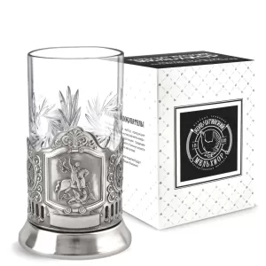 Nickel-Plated Blackened Glass Holder With Crystal Glass “Saint George the Victorious” Kolchugino Melchior