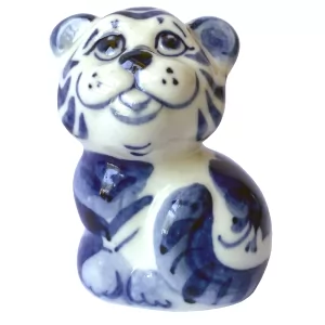 Porcelain Figurine Symbol 2022, Cute Tiger Cub Barney, Gzhel, 1.85''