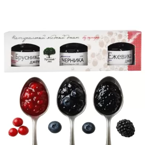 Assorted Mini Jams Lingonberries, Blackberries, Blueberries, SUGAR FREE, Russian Forest, 25g x 3