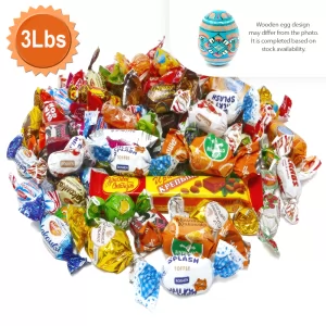 Christmas Sweet Gift Caramel & Toffee Candy Mix 3 lb + Wooden Decorated Assorted Egg