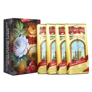 Pack 4 White Aerated Russian Chocolate in a Gift Box (Zhostovo Painting), 90 g x 4 pcs