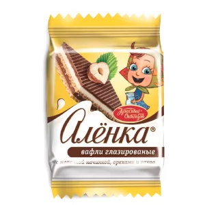Glazed Waffles Milk Filling with Nuts & Cocoa, Alenka, Red October, 226g/ 0.5lb