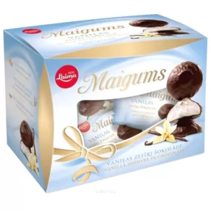Chocolate-Glazed Marshmallows Vanilla Flavor Maigums, Laima, 185g / 6.53oz