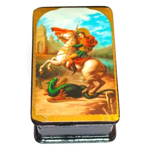 Lacquered Jewelry Box, Saint George Icon 2 x 3