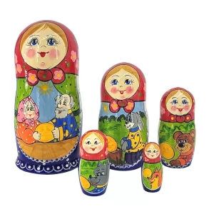Matryoshka Fairy Tale Kolobok Wooden Hand-Painted Traditional Souvenir, 5 pc, 7''