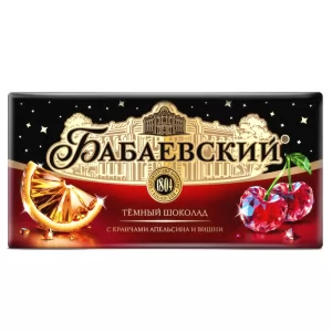 Dark Chocolate Bar with Orange & Cherry Crunch Pieces, Babaevsky, 85g/ 3.0 oz