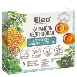 Hard Caramel Propolis, Menthol & Melissa, Eleo, 19g/ 0.67oz