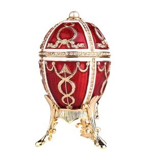 Russian Style Egg Jewelry Box with Arrows RED big, 3