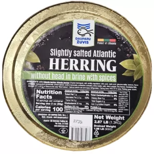  Slightly Salted Atlantic Herring Without Head in Brine & Spices, Dauparu Zuvis, 1.3kg/ 2.87lbs