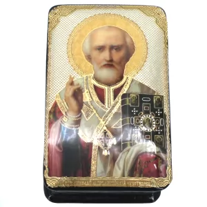Lacquered Jewelry Box, Icon Saint Nicholas of Myra 3x2