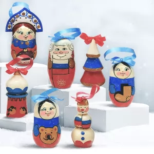 Christmas Tree Decoration No. 11 RUSSIAN STYLE Set of 7 Wooden Toys