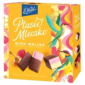 Honey & Raspberry Soufflé Candies Ptasie Mleczko, Wedel, 340 g / 12 oz
