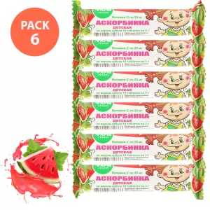 PACK of 6 Ascorbic Acid with Watermelon Flavor, Farm-Group, 10 tab x 6