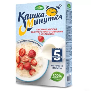 Oat Flake Creamy Porridge with Strawberry 5 Bags, Kashka-Minutka, 215 g/ 0.47lb