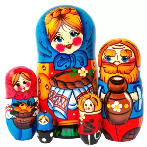 Matryoshka Country Family Wooden Hand-Painted Traditional Souvenir, 5 pc, 7''