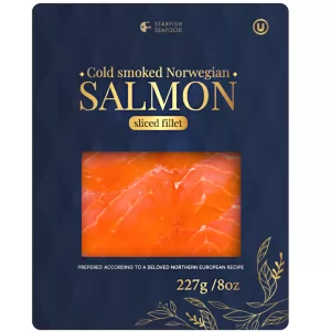 Cold Smoked Norwegian Salmon Sliced Fillet, Starfish Seafood, 227g / 8 oz