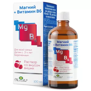 Liquid Vitamin B6 + Magnesium Cherry Flavor, Mirrolla, 100ml/ 3.38oz