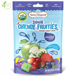 Organic Chewie Candy Fruities Sour Assorted Flavor, Torie & Howard, 113g/ 4oz