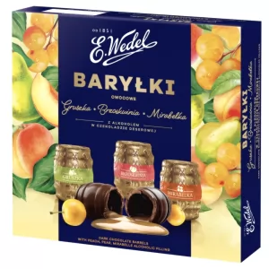 Chocolate Barrels with Liqueurs Pear, Peach & Plum "Barylki", Wedel, 200g/ 7.05 oz