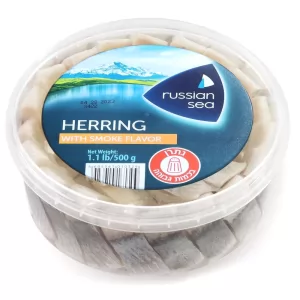 Salted Herring Fillet Pieces in Oil with Smoke Aroma, Russian Sea, 500g/ 17.64oz