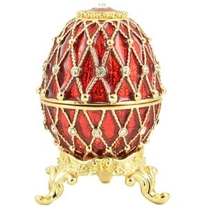 Easter Gift Russian Style Easter Egg Trinket Box (5 rows of rhinestones) RED, 2.5