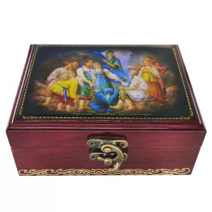 Wooden Jewellery Box with Mirror Russian Lacquer Miniature 