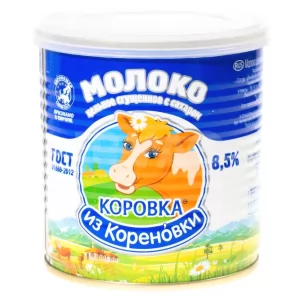 Condensed Whole Milk 8.5% with Sugar, Korenovka Cow, 360g / 12.7 oz